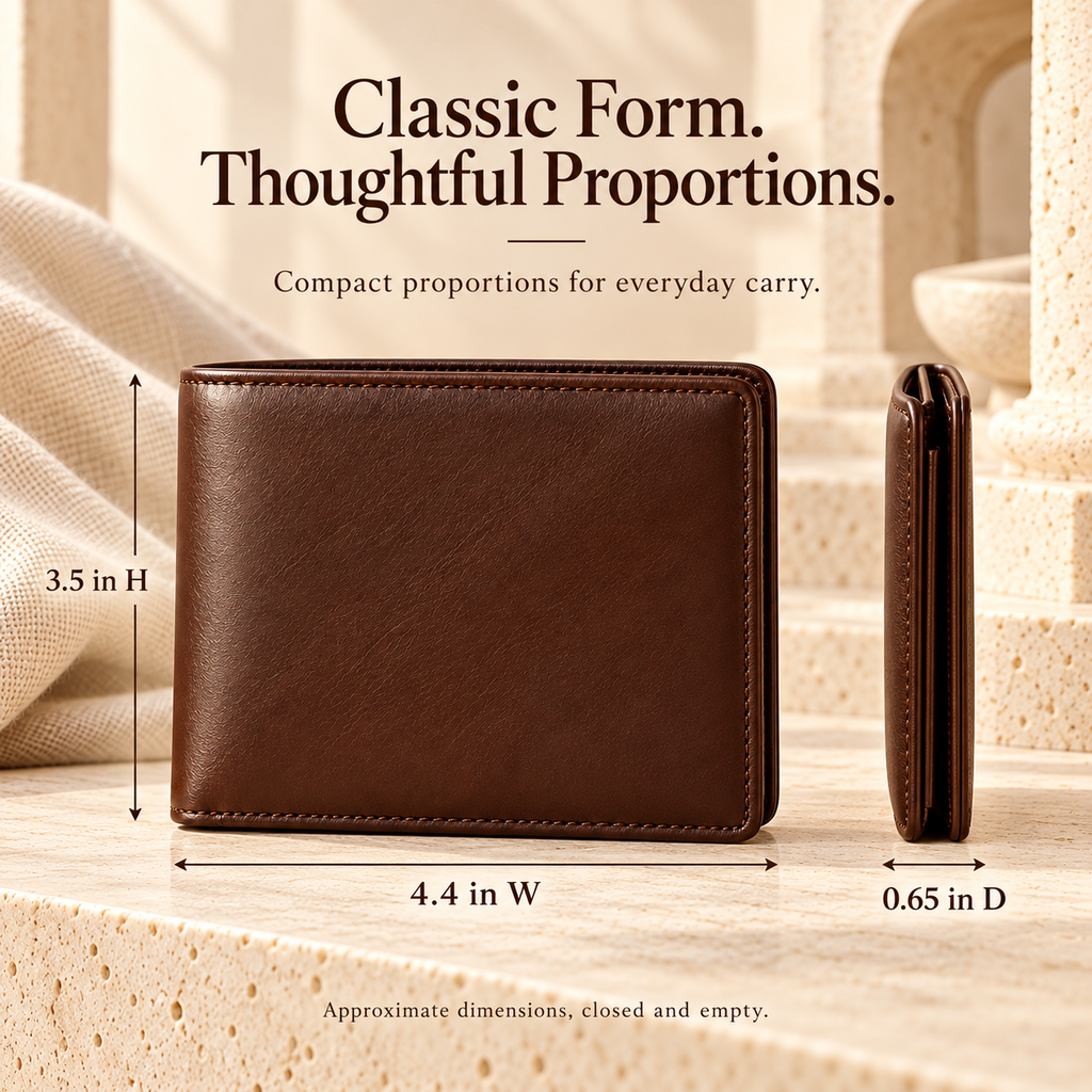NOVEKIS™ Calder Leather Bifold Wallet — Compact Cash Wallet with 6 Card Slots