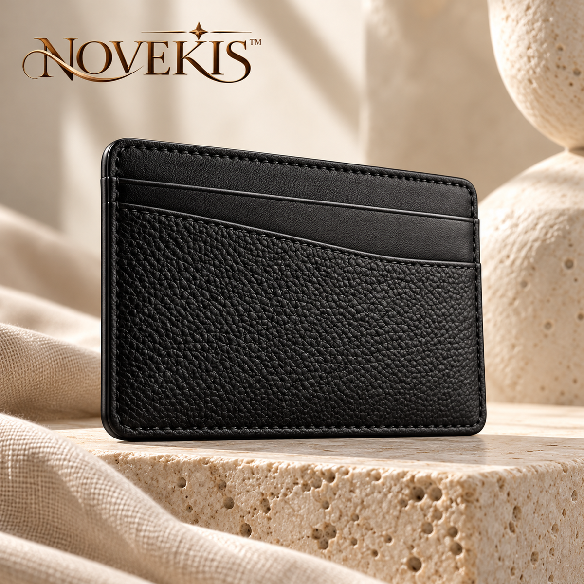 NOVEKIS™ Veyr Slim Leather Card Holder — Minimalist Front Pocket Wallet with 5 Pockets