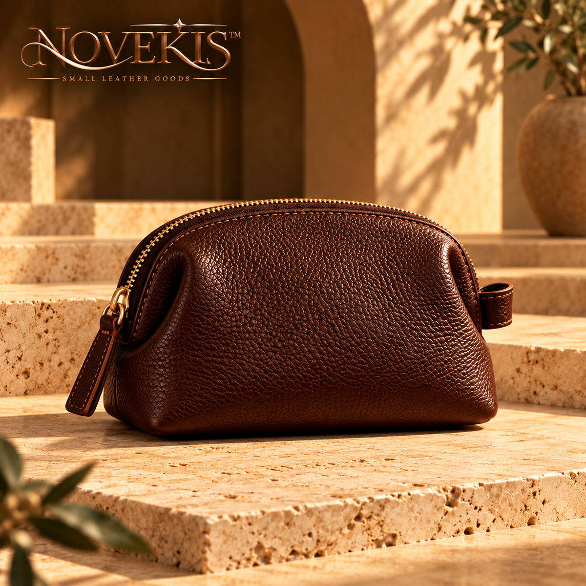 NOVEKIS™ Venn Mini Leather Pouch — Small Zip Organizer for Bag Essentials