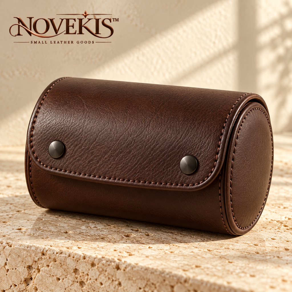 NOVEKIS™ Cask Single Watch Travel Case — Leather Watch Roll with Removable Cushion