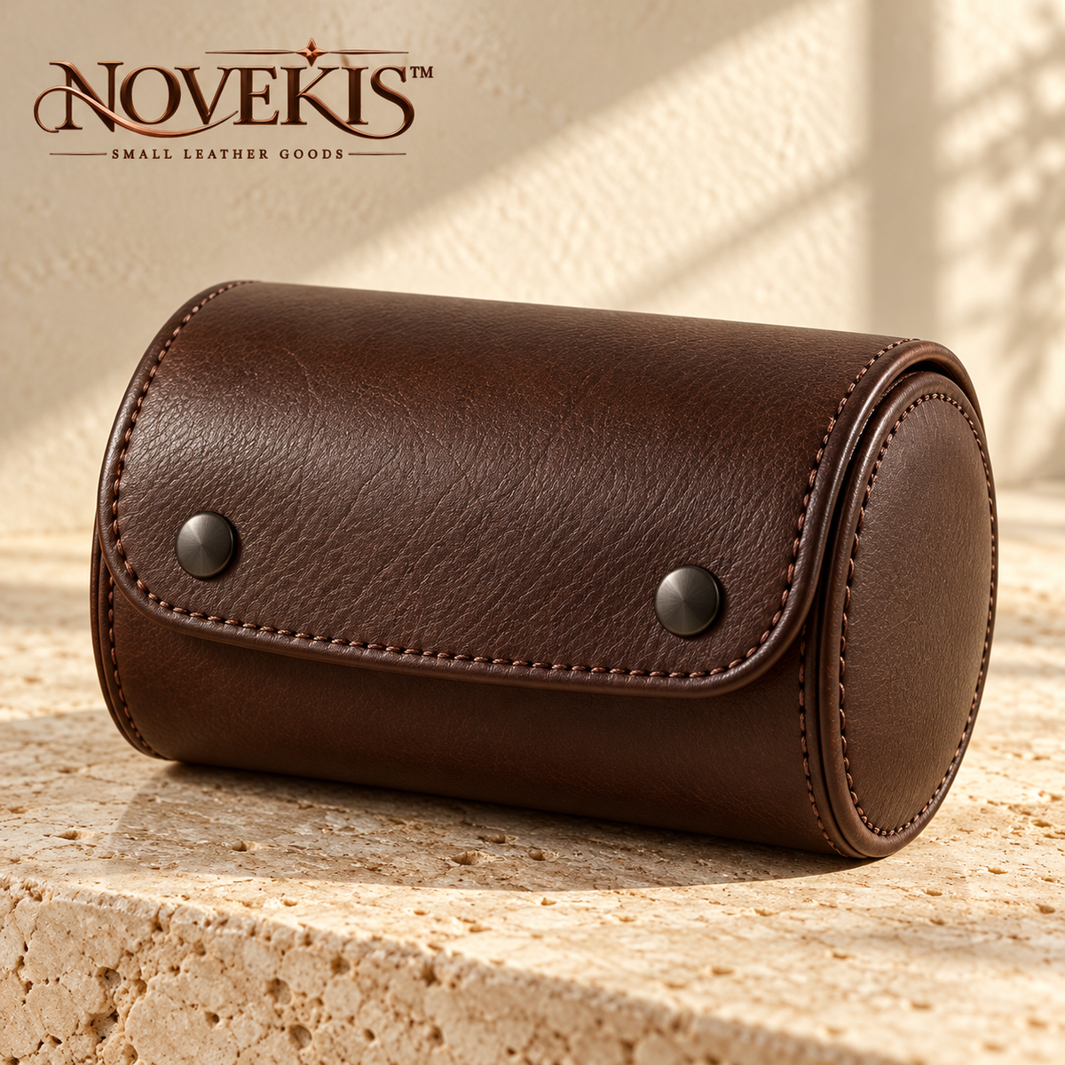 NOVEKIS™ Cask Single Watch Travel Case — Leather Watch Roll with Removable Cushion