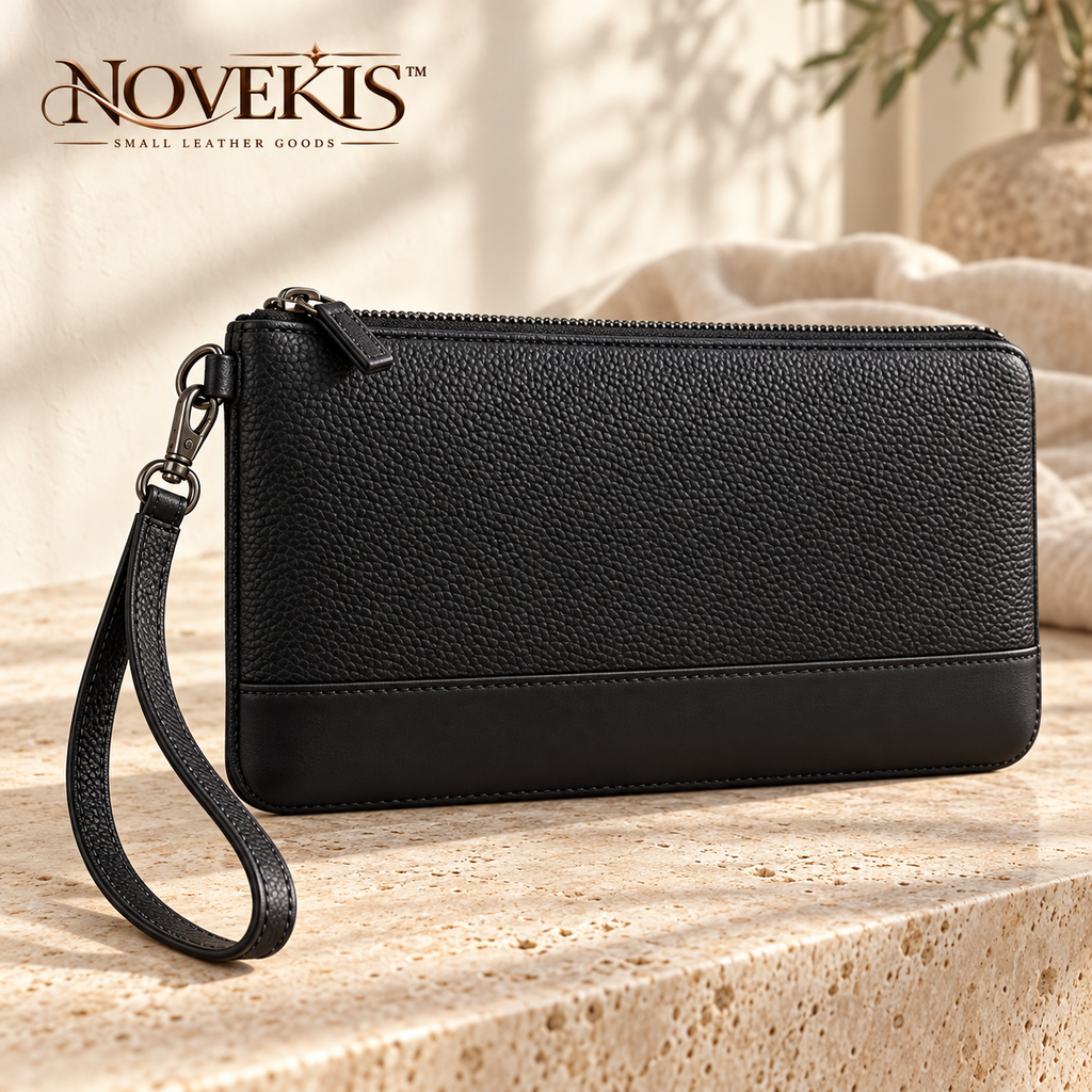NOVEKIS™ Lorne Leather Wristlet — Slim Phone Pouch with Card Slots and Removable Strap