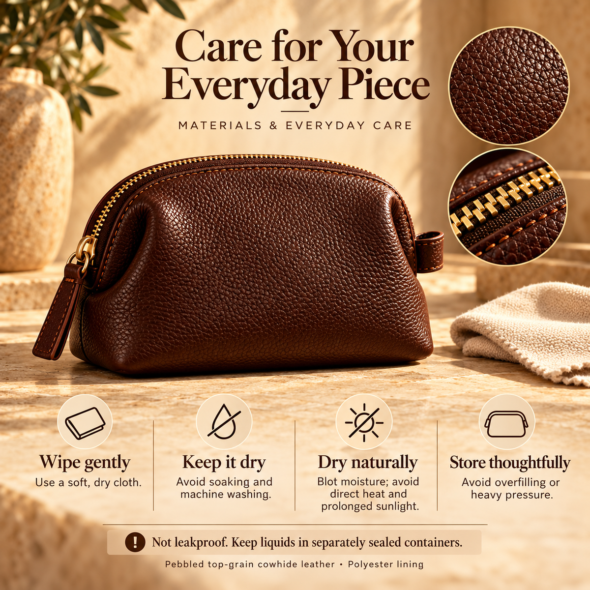 NOVEKIS™ Venn Mini Leather Pouch — Small Zip Organizer for Bag Essentials