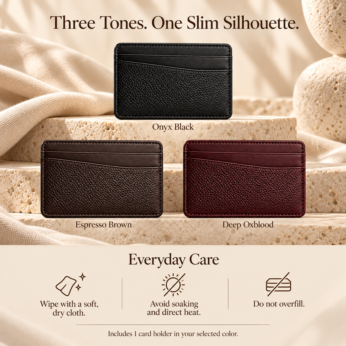 NOVEKIS™ Veyr Slim Leather Card Holder — Minimalist Front Pocket Wallet with 5 Pockets