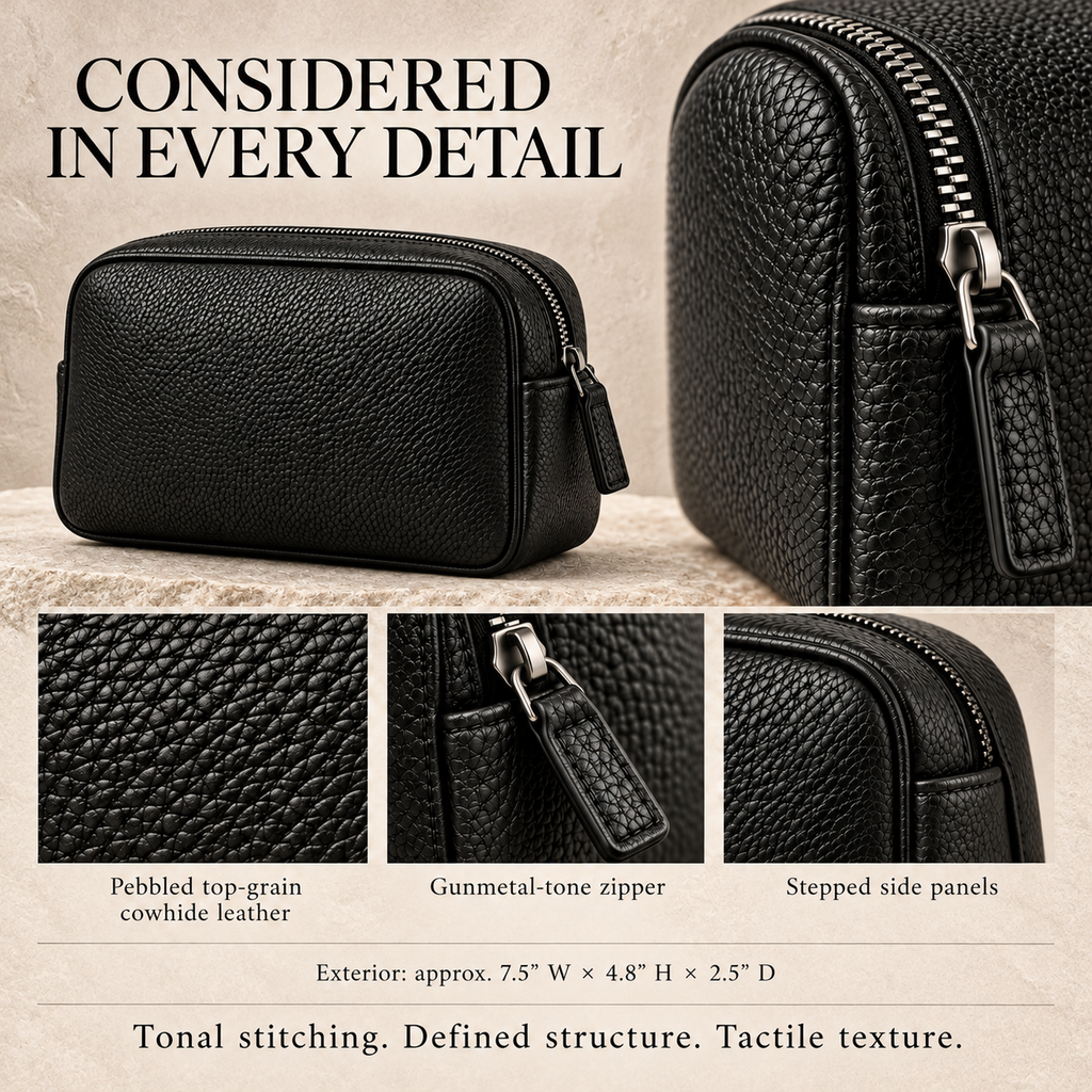NOVEKIS™ Relay Leather Tech Organizer — Compact Cable Pouch with Divider and Cord Wraps