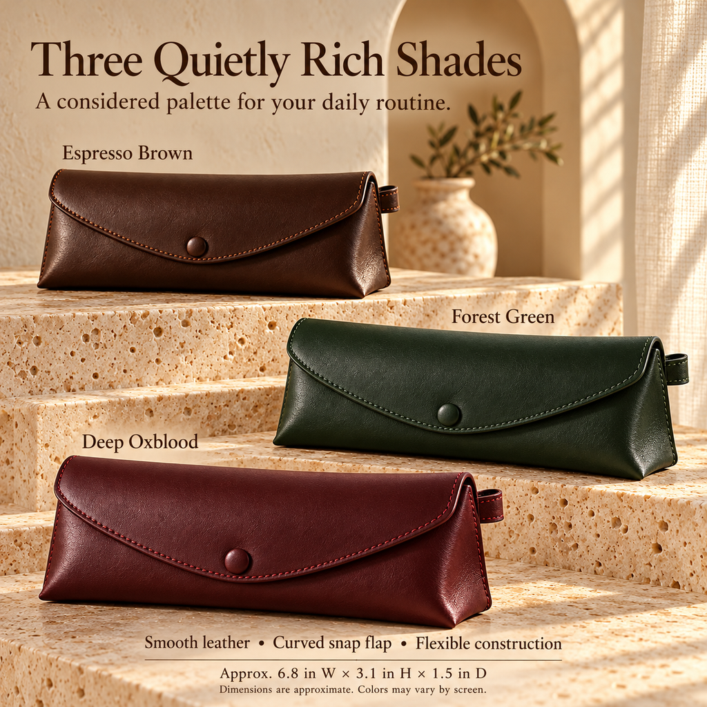 NOVEKIS™ Aven Leather Glasses Sleeve — Soft Eyeglass Case with Curved Snap Flap