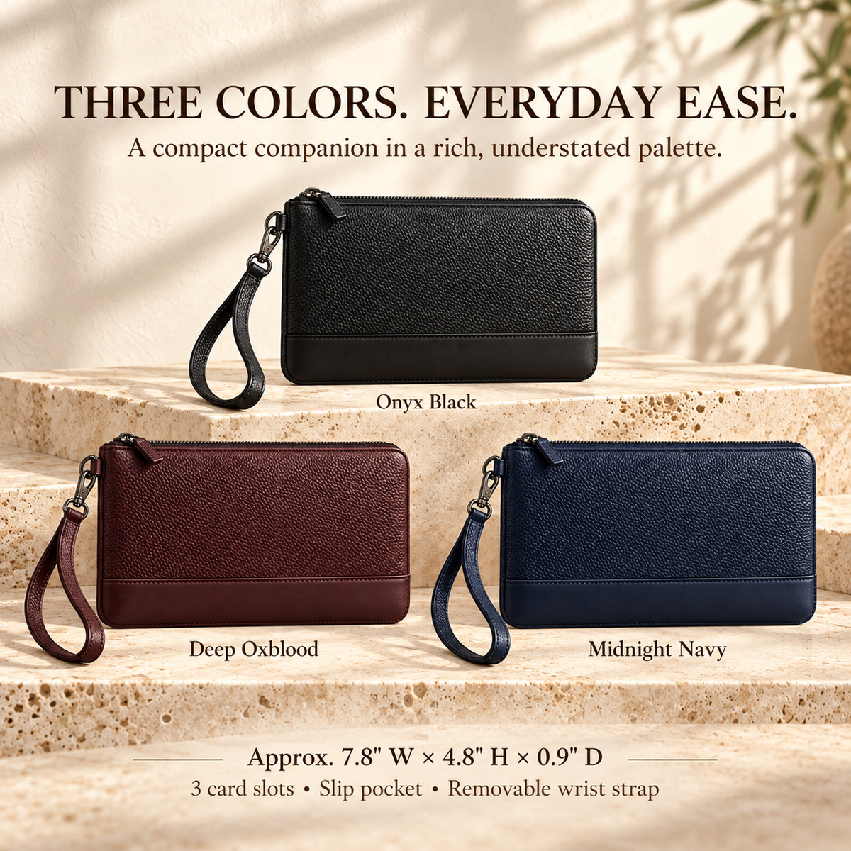 NOVEKIS™ Lorne Leather Wristlet — Slim Phone Pouch with Card Slots and Removable Strap