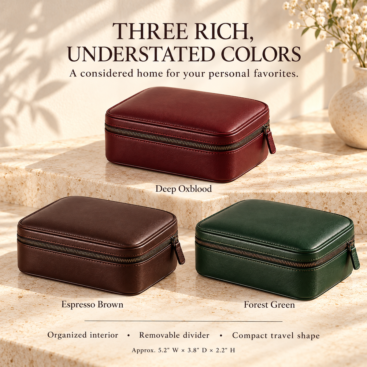 NOVEKIS™ Nera Leather Travel Jewelry Case — Compact Zip Organizer for Rings, Earrings and Necklaces