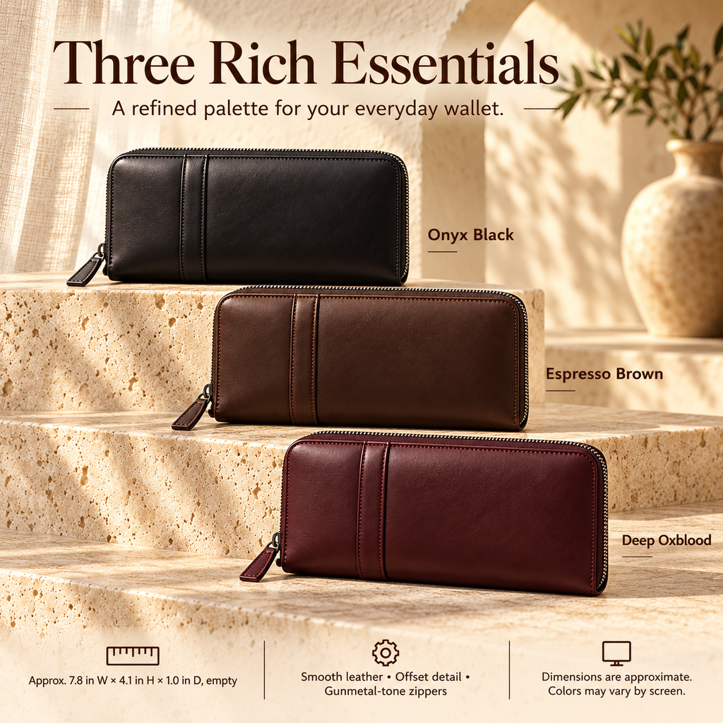 NOVEKIS™ Soren Leather Continental Wallet — Long Zip-Around Wallet with 8 Card Slots