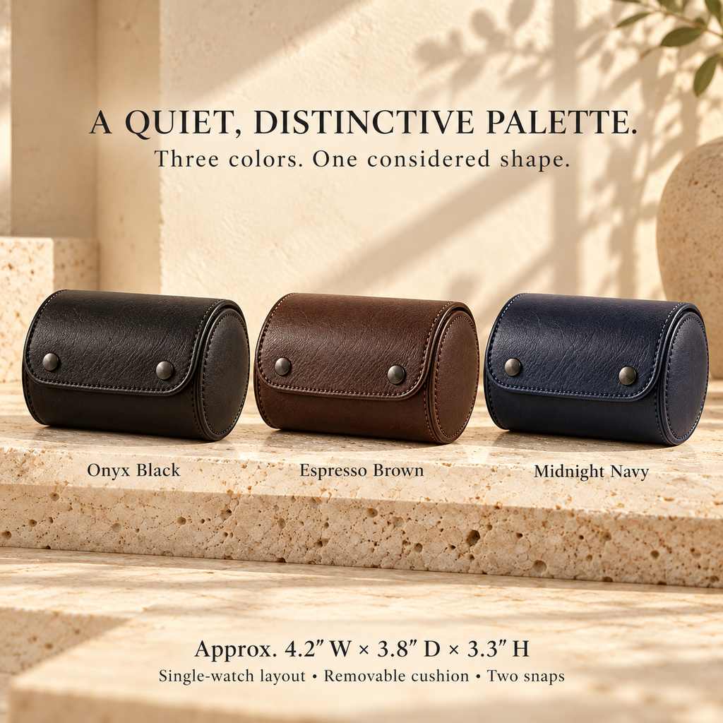 NOVEKIS™ Cask Single Watch Travel Case — Leather Watch Roll with Removable Cushion