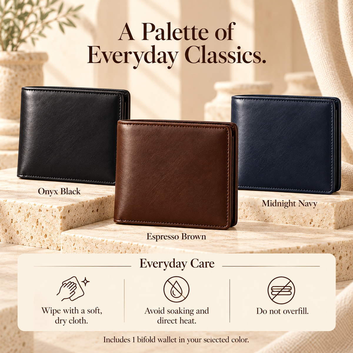 NOVEKIS™ Calder Leather Bifold Wallet — Compact Cash Wallet with 6 Card Slots