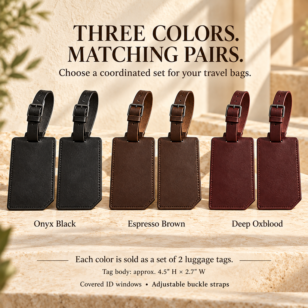 NOVEKIS™ Trace Leather Luggage Tag Set — 2 Bag Tags with Covered ID Windows