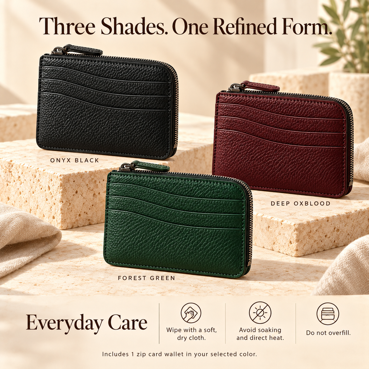 NOVEKIS™ Orven Leather Zip Card Wallet — Compact Card Case with Coin Pocket