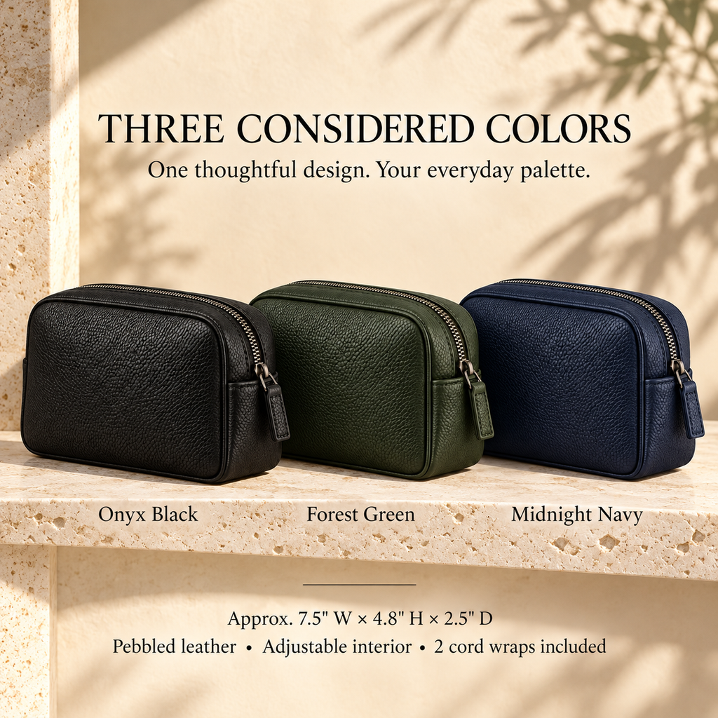 NOVEKIS™ Relay Leather Tech Organizer — Compact Cable Pouch with Divider and Cord Wraps