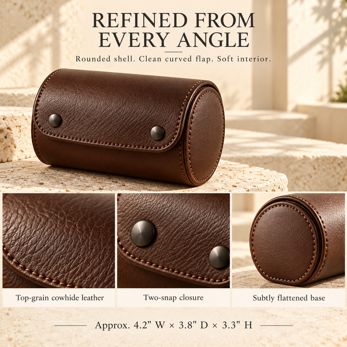 NOVEKIS™ Cask Single Watch Travel Case — Leather Watch Roll with Removable Cushion