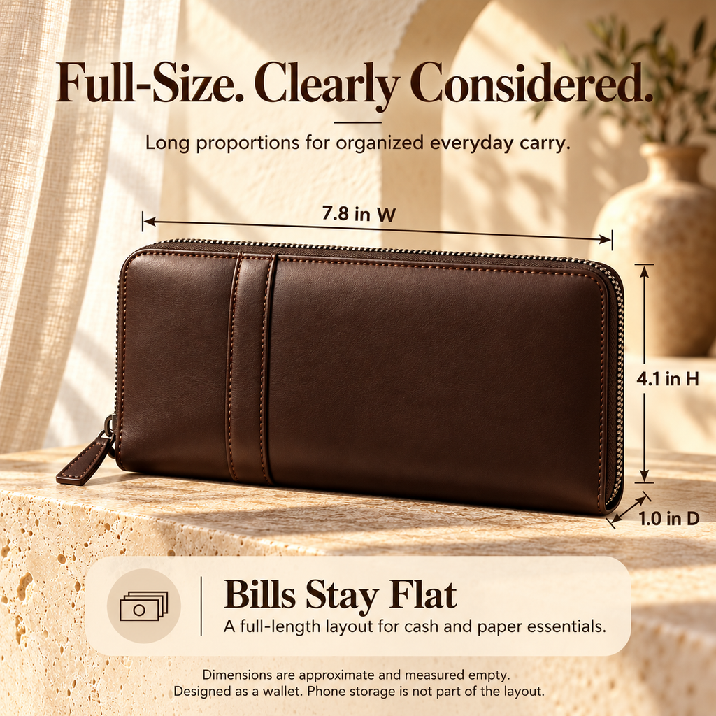 NOVEKIS™ Soren Leather Continental Wallet — Long Zip-Around Wallet with 8 Card Slots