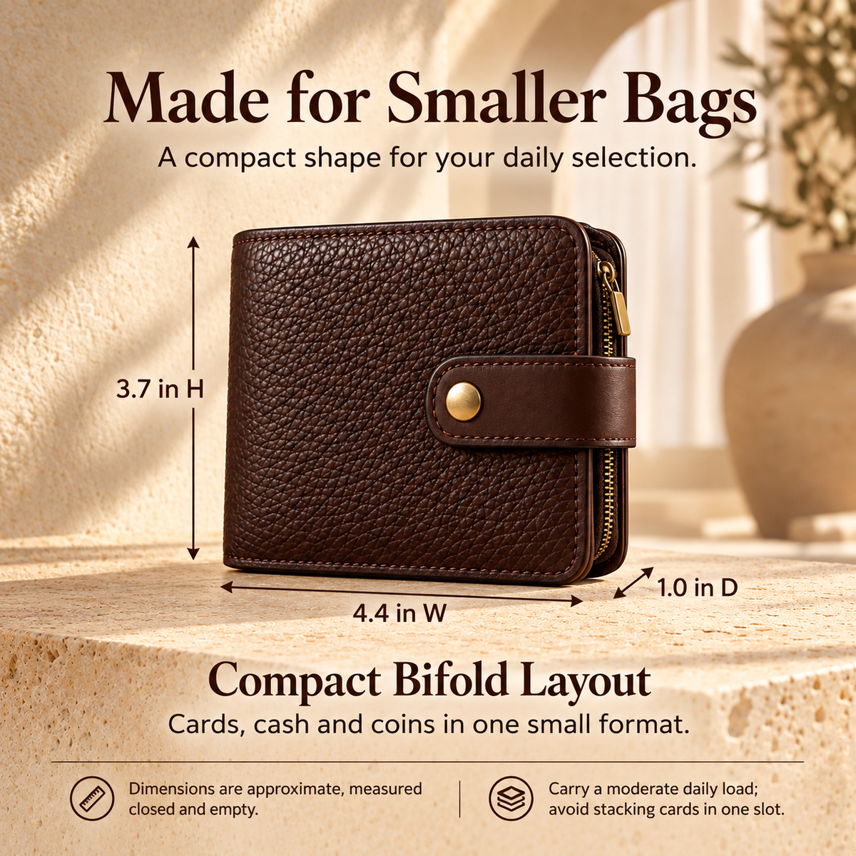 NOVEKIS™ Morrow Compact Leather Wallet — Small Bifold with Snap Closure and Coin Pocket
