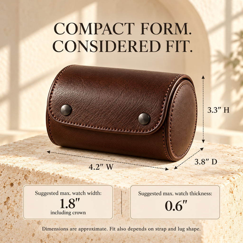 NOVEKIS™ Cask Single Watch Travel Case — Leather Watch Roll with Removable Cushion
