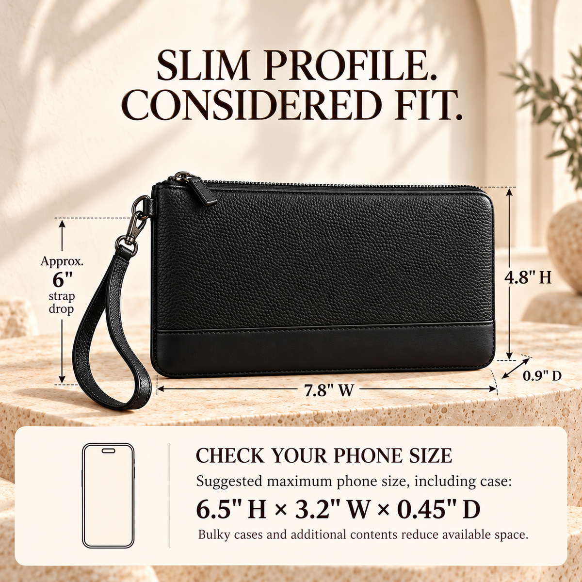 NOVEKIS™ Lorne Leather Wristlet — Slim Phone Pouch with Card Slots and Removable Strap