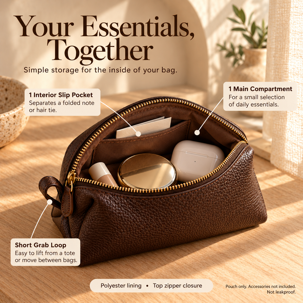 NOVEKIS™ Venn Mini Leather Pouch — Small Zip Organizer for Bag Essentials