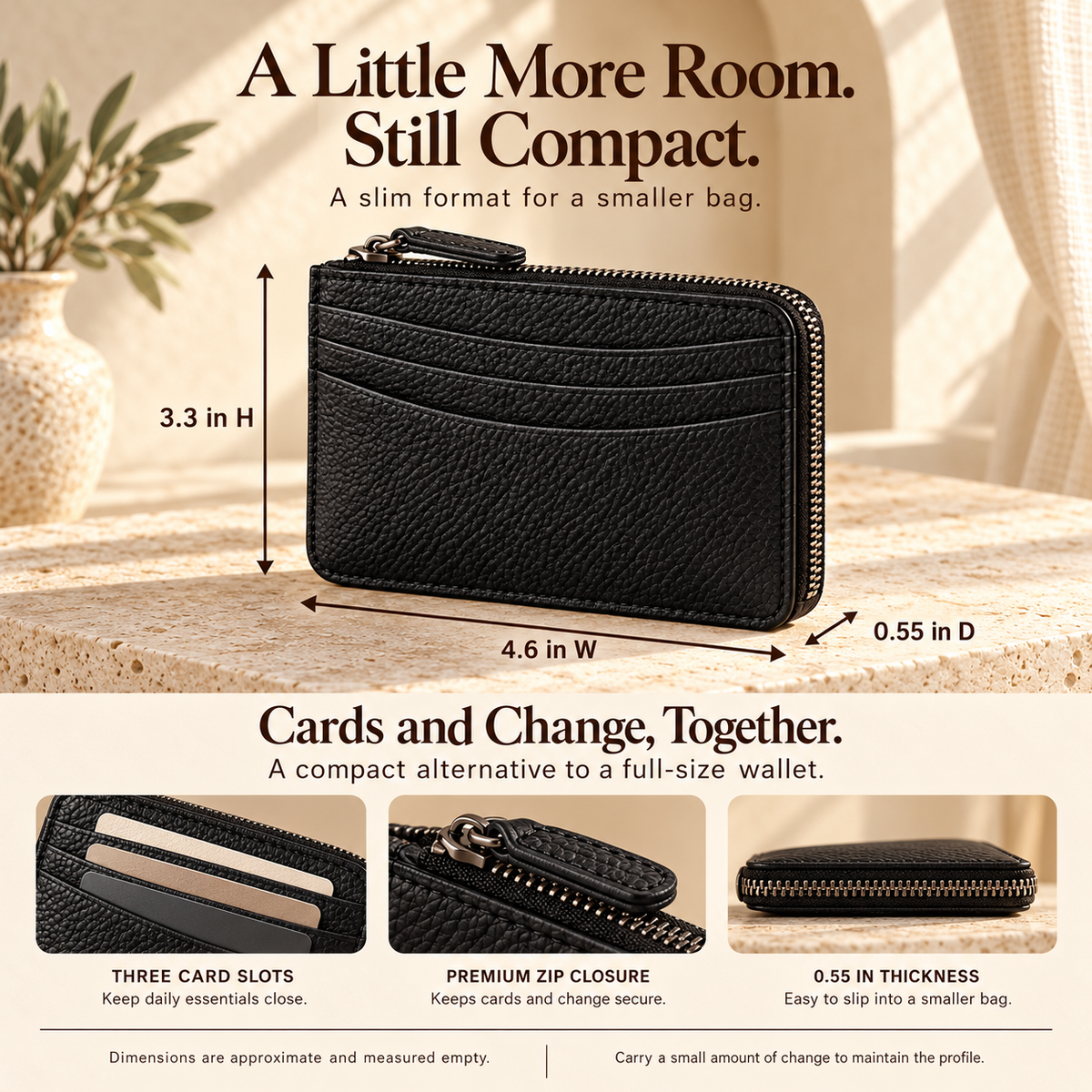 NOVEKIS™ Orven Leather Zip Card Wallet — Compact Card Case with Coin Pocket