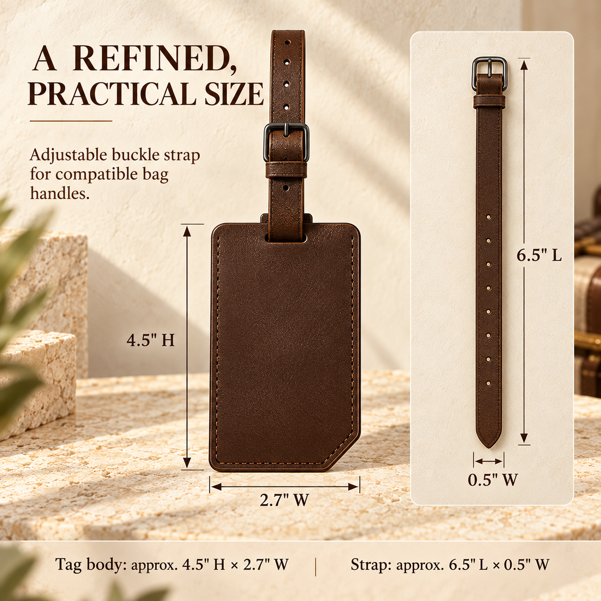 NOVEKIS™ Trace Leather Luggage Tag Set — 2 Bag Tags with Covered ID Windows