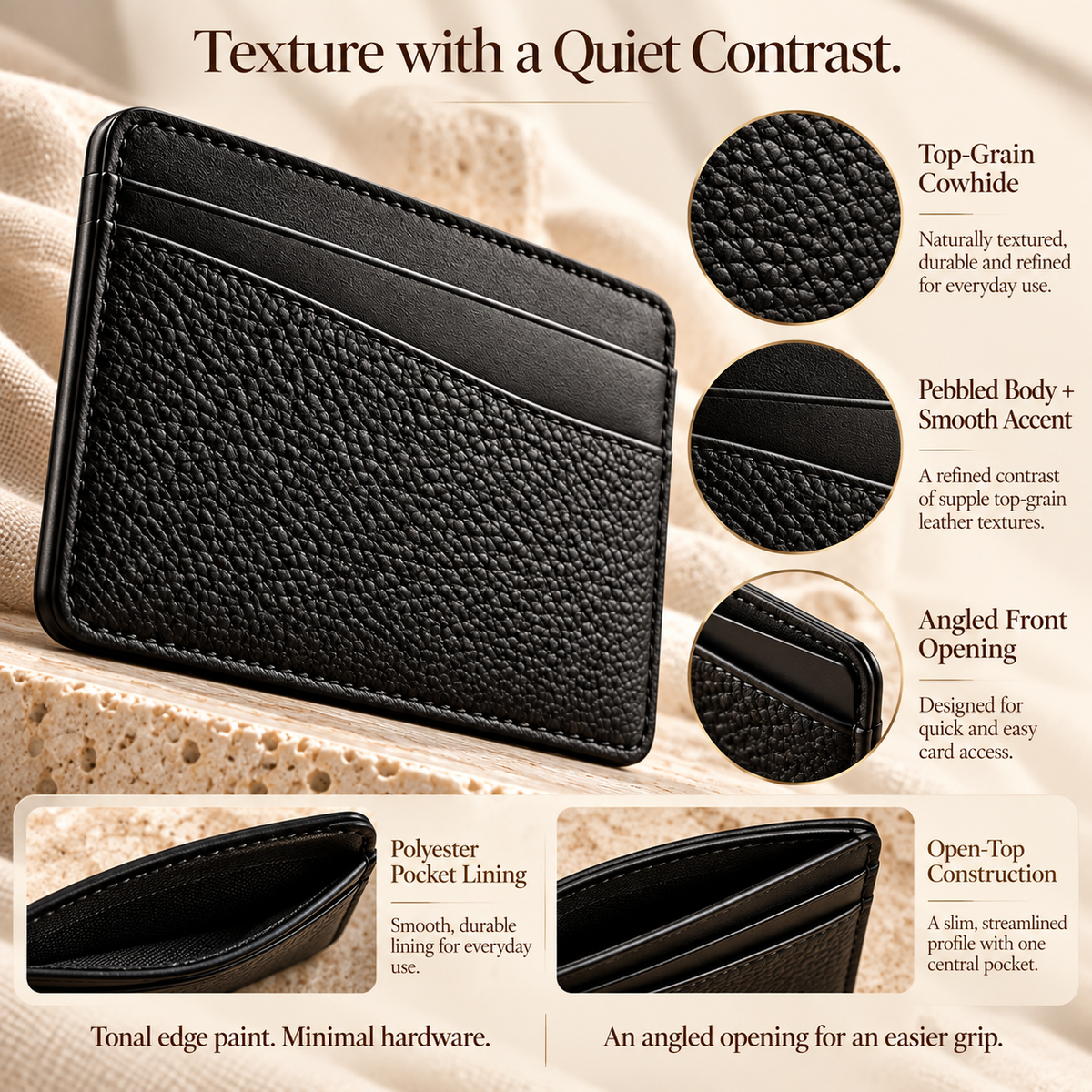 NOVEKIS™ Veyr Slim Leather Card Holder — Minimalist Front Pocket Wallet with 5 Pockets