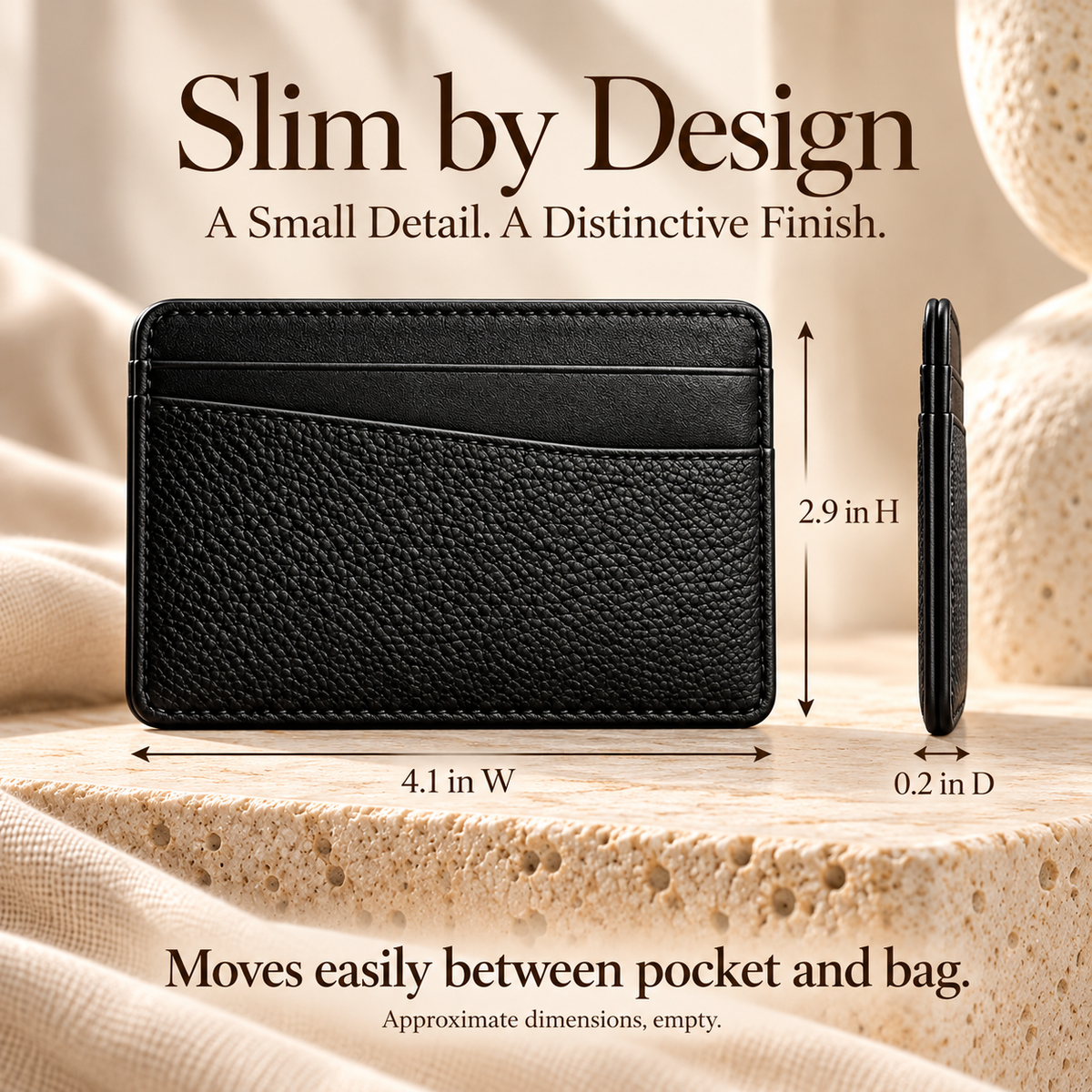 NOVEKIS™ Veyr Slim Leather Card Holder — Minimalist Front Pocket Wallet with 5 Pockets