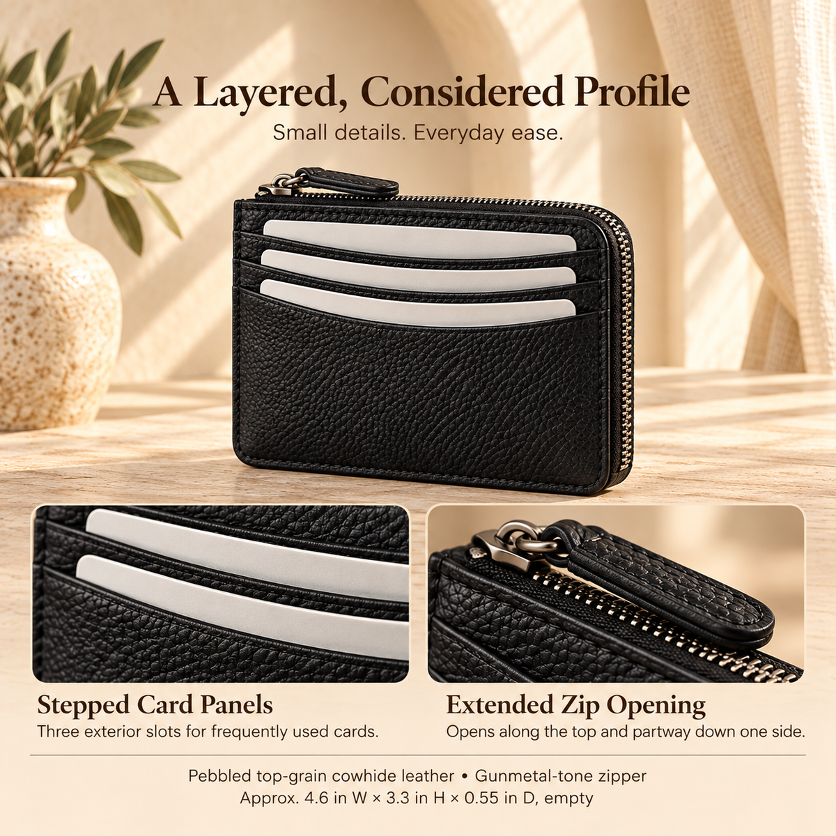 NOVEKIS™ Orven Leather Zip Card Wallet — Compact Card Case with Coin Pocket