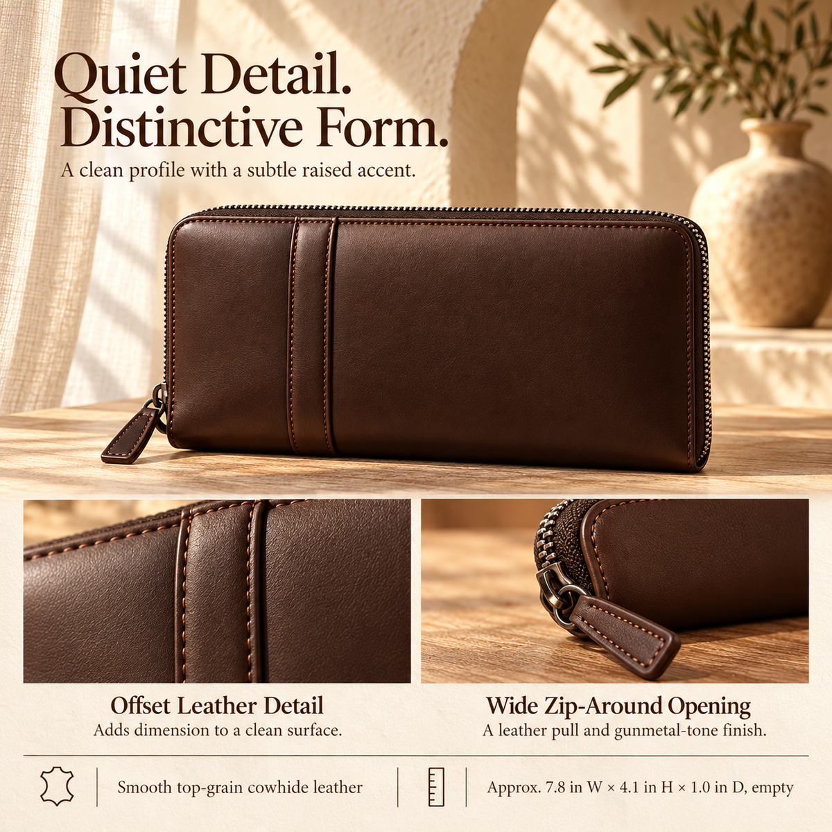 NOVEKIS™ Soren Leather Continental Wallet — Long Zip-Around Wallet with 8 Card Slots