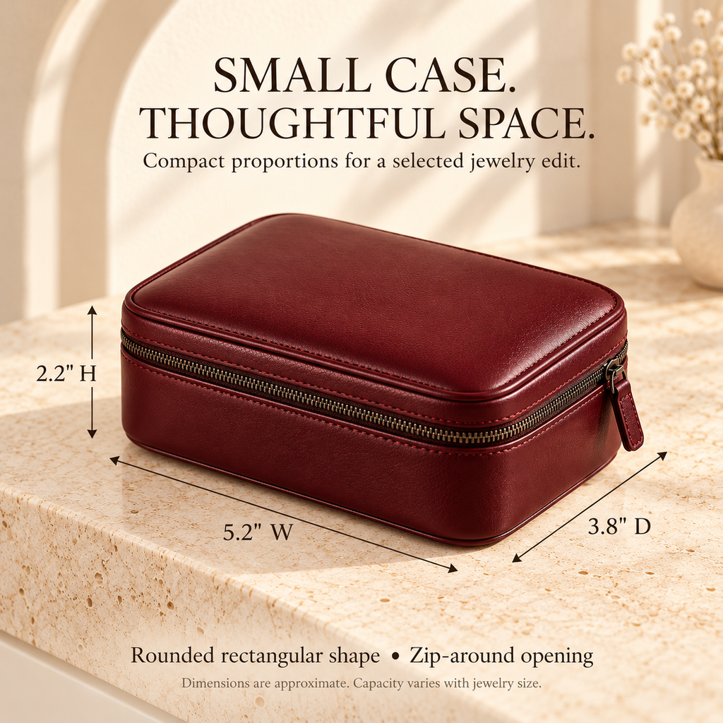 NOVEKIS™ Nera Leather Travel Jewelry Case — Compact Zip Organizer for Rings, Earrings and Necklaces