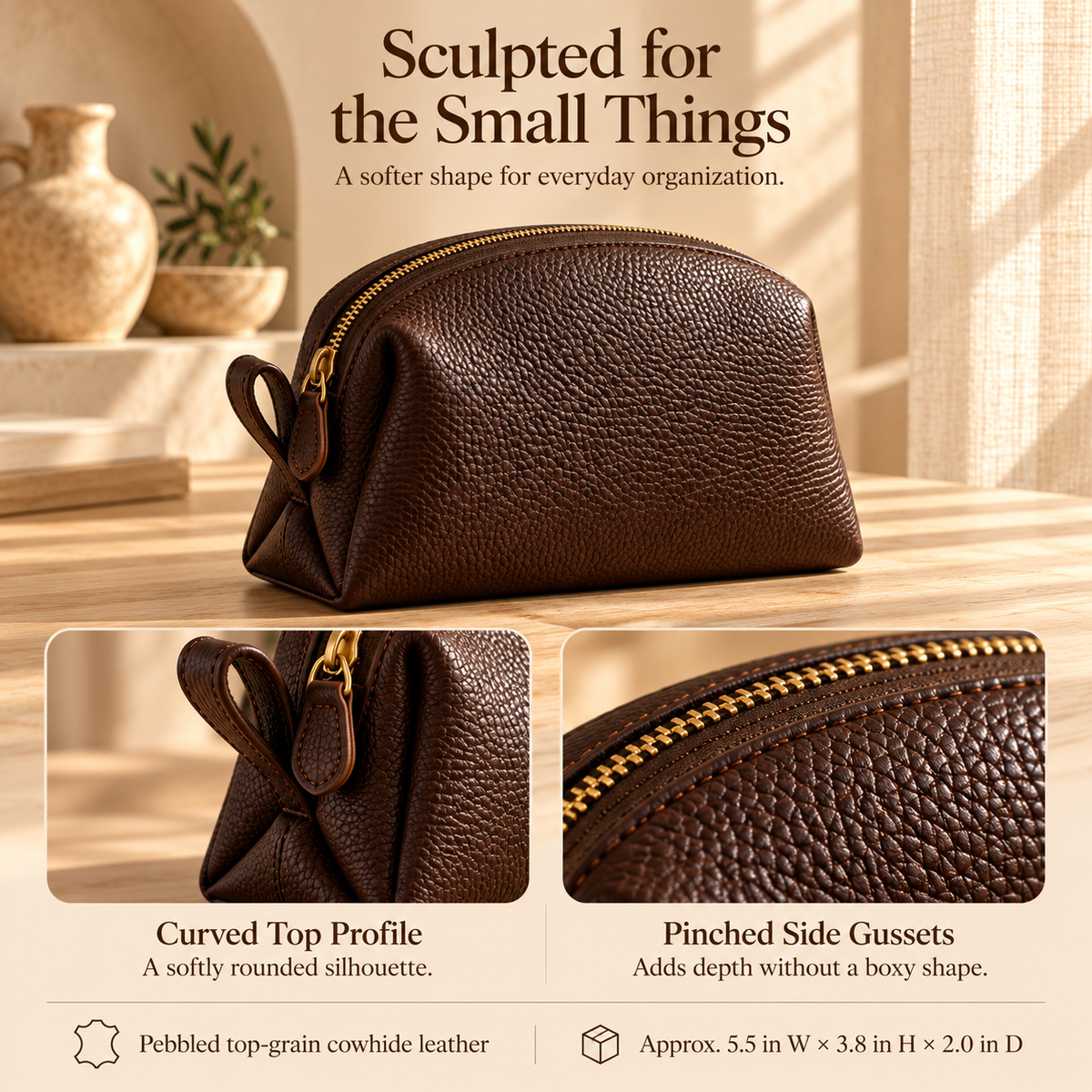 NOVEKIS™ Venn Mini Leather Pouch — Small Zip Organizer for Bag Essentials