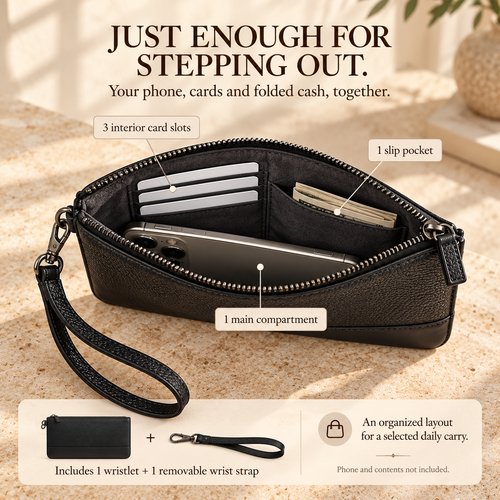 NOVEKIS™ Lorne Leather Wristlet — Slim Phone Pouch with Card Slots and Removable Strap