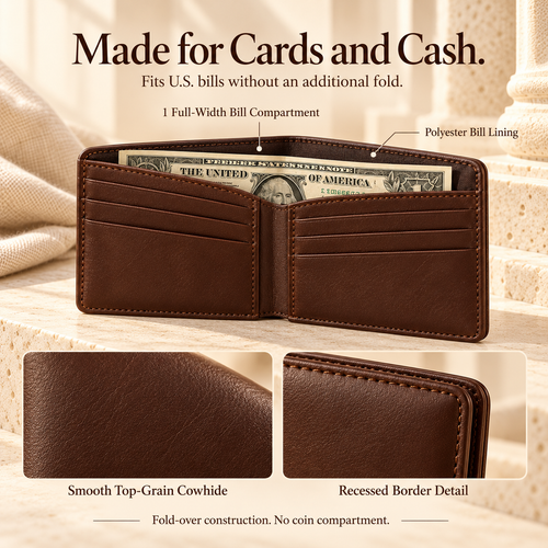 NOVEKIS™ Calder Leather Bifold Wallet — Compact Cash Wallet with 6 Card Slots